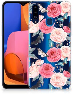 B2Ctelecom Smartphone hoesje Samsung Galaxy A20s Telefoontas Butterfly Roses