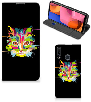 B2Ctelecom Smartphone Hoesje Samsung Galaxy A20s Wallet Case Leuke Verjaardagscadeaus Cat Color