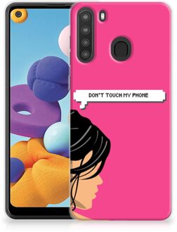 B2Ctelecom Smartphone hoesje Samsung Galaxy A21 Back Case Siliconen Hoesje Woman Don't Touch My Phone