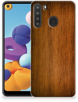 B2Ctelecom Smartphone hoesje Samsung Galaxy A21 Leuk Case Super als Vaderdag Cadeaus Donker Hout