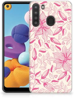 B2Ctelecom Smartphone hoesje Samsung Galaxy A21 Silicone Case Roze Bloemen