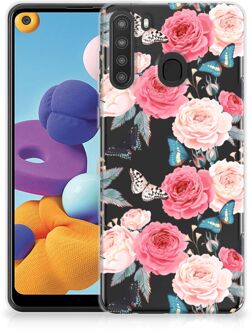 B2Ctelecom Smartphone hoesje Samsung Galaxy A21 Telefoontas Butterfly Roses