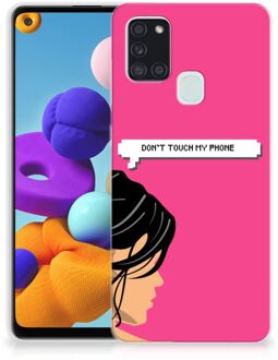 B2Ctelecom Smartphone hoesje Samsung Galaxy A21s Back Case Siliconen Hoesje Woman Don't Touch My Phone