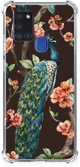 B2Ctelecom Smartphone hoesje Samsung Galaxy A21s Beschermhoesje met transparante rand Pauw met Bloemen