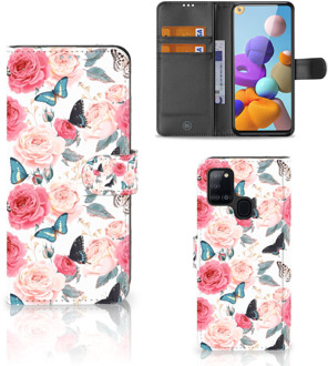 B2Ctelecom Smartphone Hoesje Samsung Galaxy A21s Flipcase Cadeautjes voor Moederdag Butterfly Roses