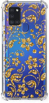 B2Ctelecom Smartphone hoesje Samsung Galaxy A21s Hoesje Bumper met transparante rand Gouden Bloemen