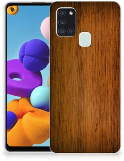 B2Ctelecom Smartphone hoesje Samsung Galaxy A21s Leuk Case Super als Vaderdag Cadeaus Donker Hout