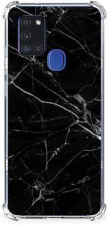 B2Ctelecom Smartphone hoesje Samsung Galaxy A21s Mobiel Hoesje met transparante rand Marmer Zwart