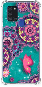 B2Ctelecom Smartphone hoesje Samsung Galaxy A21s Silicone Hoesje met transparante rand Cirkels en Vlinders