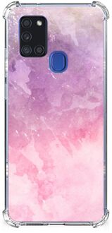 B2Ctelecom Smartphone hoesje Samsung Galaxy A21s Stevige Telefoonhoesje met transparante rand Pink Purple Paint