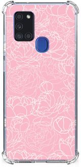 B2Ctelecom Smartphone hoesje Samsung Galaxy A21s Stevige Telefoonhoesje met transparante rand Witte Bloemen