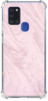 B2Ctelecom Smartphone hoesje Samsung Galaxy A21s Telefoonhoesje met tekst met transparante rand Marble Pink