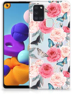 B2Ctelecom Smartphone hoesje Samsung Galaxy A21s Telefoontas Butterfly Roses