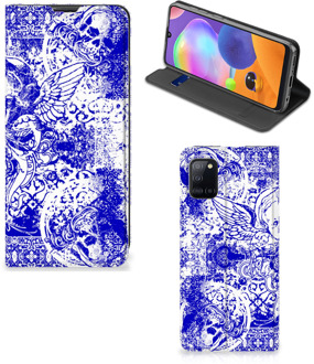 B2Ctelecom Smartphone Hoesje Samsung Galaxy A31 Book Style Case Angel Skull Blue