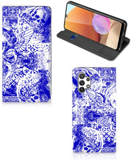 B2Ctelecom Smartphone Hoesje Samsung Galaxy A32 4G Book Style Case Angel Skull Blue