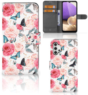 B2Ctelecom Smartphone Hoesje Samsung Galaxy A32 4G Flipcase Cadeautjes voor Moederdag Butterfly Roses