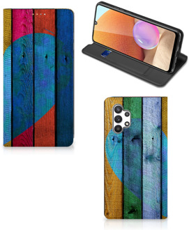 B2Ctelecom Smartphone Hoesje Samsung Galaxy A32 4G Mobiel Bookcase Wood Heart