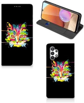 B2Ctelecom Smartphone Hoesje Samsung Galaxy A32 4G Wallet Case Leuke Verjaardagscadeaus Cat Color