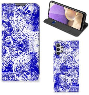 B2Ctelecom Smartphone Hoesje Samsung Galaxy A32 5G Book Style Case Angel Skull Blue