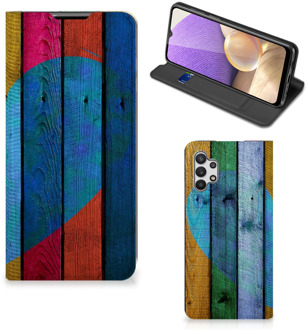 B2Ctelecom Smartphone Hoesje Samsung Galaxy A32 5G Mobiel Bookcase Wood Heart