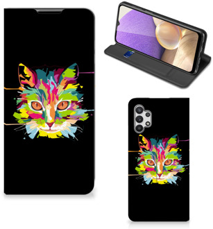 B2Ctelecom Smartphone Hoesje Samsung Galaxy A32 5G Wallet Case Leuke Verjaardagscadeaus Cat Color