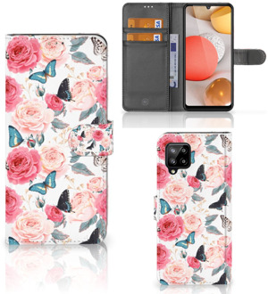 B2Ctelecom Smartphone Hoesje Samsung Galaxy A42 5G Flipcase Cadeautjes voor Moederdag Butterfly Roses