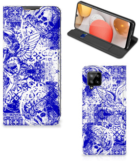 B2Ctelecom Smartphone Hoesje Samsung Galaxy A42 Book Style Case Angel Skull Blue