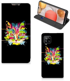 B2Ctelecom Smartphone Hoesje Samsung Galaxy A42 Wallet Case Leuke Verjaardagscadeaus Cat Color