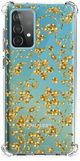 B2Ctelecom Smartphone hoesje Samsung Galaxy A52 4G/5G Hoesje Bumper met transparante rand Gouden Bloemen