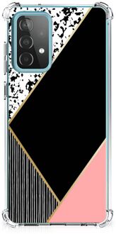 B2Ctelecom Smartphone hoesje Samsung Galaxy A52 4G/5G TPU Silicone Hoesje met transparante rand Black Pink Shapes