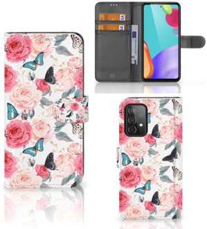 B2Ctelecom Smartphone Hoesje Samsung Galaxy A52 Flipcase Cadeautjes voor Moederdag Butterfly Roses