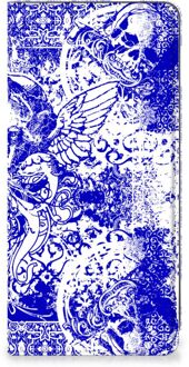 B2Ctelecom Smartphone Hoesje Samsung Galaxy A71 Book Style Case Angel Skull Blue