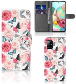 B2Ctelecom Smartphone Hoesje Samsung Galaxy A71 Flipcase Cadeautjes voor Moederdag Butterfly Roses