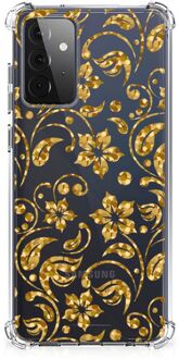 B2Ctelecom Smartphone hoesje Samsung Galaxy A72 4G/5G Hoesje Bumper met transparante rand Gouden Bloemen