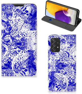 B2Ctelecom Smartphone Hoesje Samsung Galaxy A72 (5G/4G) Book Style Case Angel Skull Blue