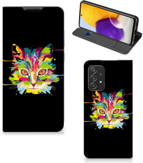 B2Ctelecom Smartphone Hoesje Samsung Galaxy A72 (5G/4G) Wallet Case Leuke Verjaardagscadeaus Cat Color