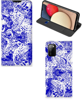 B2Ctelecom Smartphone Hoesje Samsung Galaxy M02s | A02s Book Style Case Angel Skull Blue