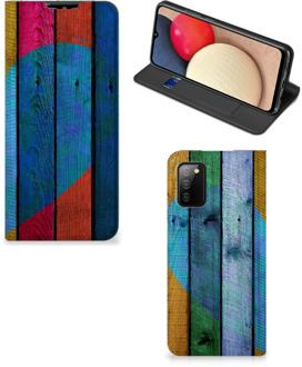 B2Ctelecom Smartphone Hoesje Samsung Galaxy M02s | A02s Mobiel Bookcase Wood Heart