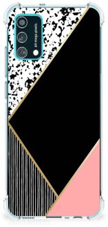 B2Ctelecom Smartphone hoesje Samsung Galaxy M02s | A02s TPU Silicone Hoesje met transparante rand Black Pink Shapes