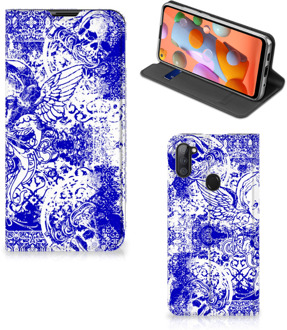 B2Ctelecom Smartphone Hoesje Samsung Galaxy M11 | A11 Book Style Case Angel Skull Blue