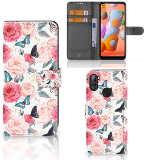 B2Ctelecom Smartphone Hoesje Samsung Galaxy M11 | A11 Flipcase Cadeautjes voor Moederdag Butterfly Roses