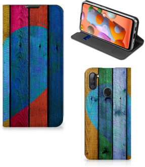 B2Ctelecom Smartphone Hoesje Samsung Galaxy M11 | A11 Mobiel Bookcase Wood Heart