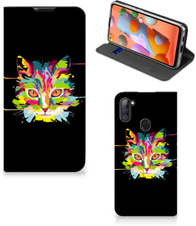 B2Ctelecom Smartphone Hoesje Samsung Galaxy M11 | A11 Wallet Case Leuke Verjaardagscadeaus Cat Color