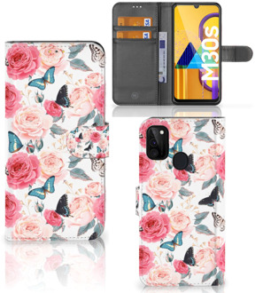 B2Ctelecom Smartphone Hoesje Samsung Galaxy M21 Flipcase Cadeautjes voor Moederdag Butterfly Roses