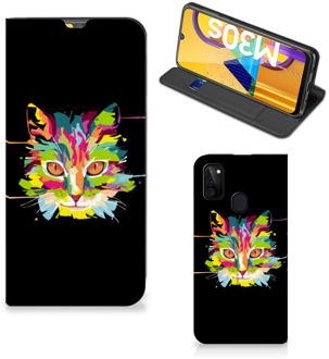 B2Ctelecom Smartphone Hoesje Samsung Galaxy M21 Wallet Case Leuke Verjaardagscadeaus Cat Color