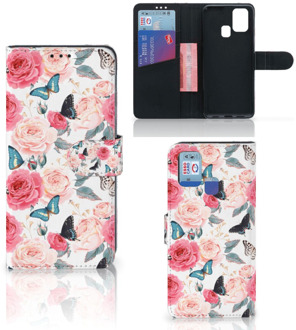 B2Ctelecom Smartphone Hoesje Samsung Galaxy M31 Flipcase Cadeautjes voor Moederdag Butterfly Roses