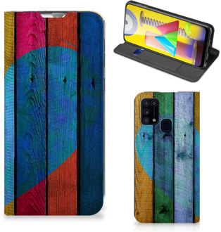 B2Ctelecom Smartphone Hoesje Samsung Galaxy M31 Mobiel Bookcase Wood Heart