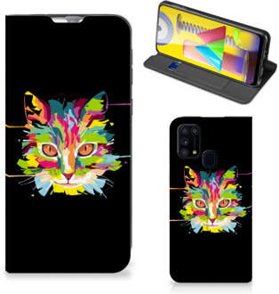 B2Ctelecom Smartphone Hoesje Samsung Galaxy M31 Wallet Case Leuke Verjaardagscadeaus Cat Color