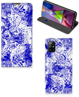 B2Ctelecom Smartphone Hoesje Samsung Galaxy M51 Book Style Case Angel Skull Blue