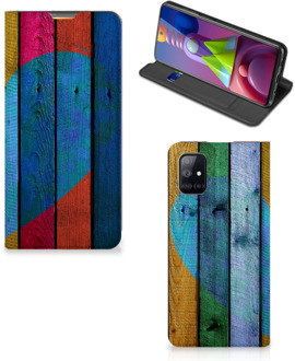 B2Ctelecom Smartphone Hoesje Samsung Galaxy M51 Mobiel Bookcase Wood Heart